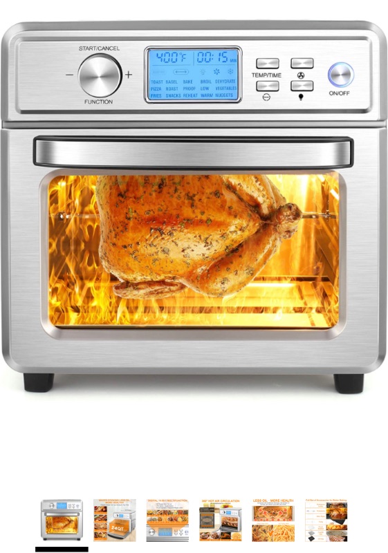 Photo 1 of 16 in 1 Air Fryer Oven, 24QT Convection Air Fryer Toaster Oven Combo with LED Display & Temperature/Time Dial, 1700W Large Airfryer Oven, Oil Less & Stainless Steel