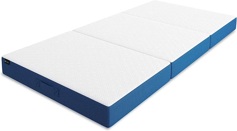 Photo 1 of FlexPedic Tri Folding Mattress, Tri-fold Memory Foam Mattress Pressure-Relief, Gel-Infused Foldable Mattress with Washable Cover, Portable Bed Tri Fold Mat RV Bunk Camping, Queen Size 4 Inch
