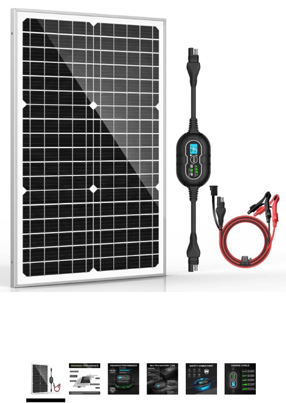 Photo 1 of 30W 12V Solar Panel Kit Battery Trickle Charger Maintainer Pro + Advanced 10A MPPT Charge Controller + SAE Battery Clip Cable for 12 Volt Boat Car RV Trailer Motorcycle Automotive Home Off Grid System