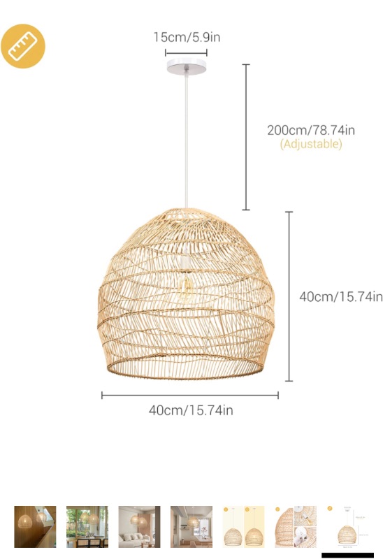 Photo 1 of Home Rustic Woven Pendant Ceiling Light Fixture, Arturesthome Rattan Basket Chandeliers Lamp Shades, Handmade Hanging Lights Crafts Lampshade Farmhouse Coastal