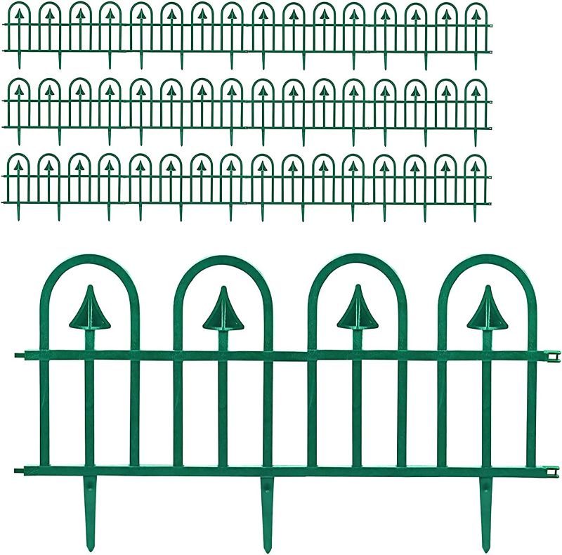 Photo 1 of 12 Pack Garden Decorative Plastic Edging, No-Dig Spikes Border Recycled Landscape Adjustment Garden Fence, Dark Green
