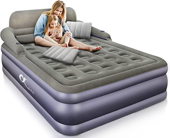 Photo 1 of A-ER-FA Queen Size Air Mattress with Headboard , 3 Mins Quick Inflation/Deflation Inflatable Airbed , 20 Inches High Blow Up Bed with Comfortable Flocked Top for Home Guest Travel Camping(QUEEN)
