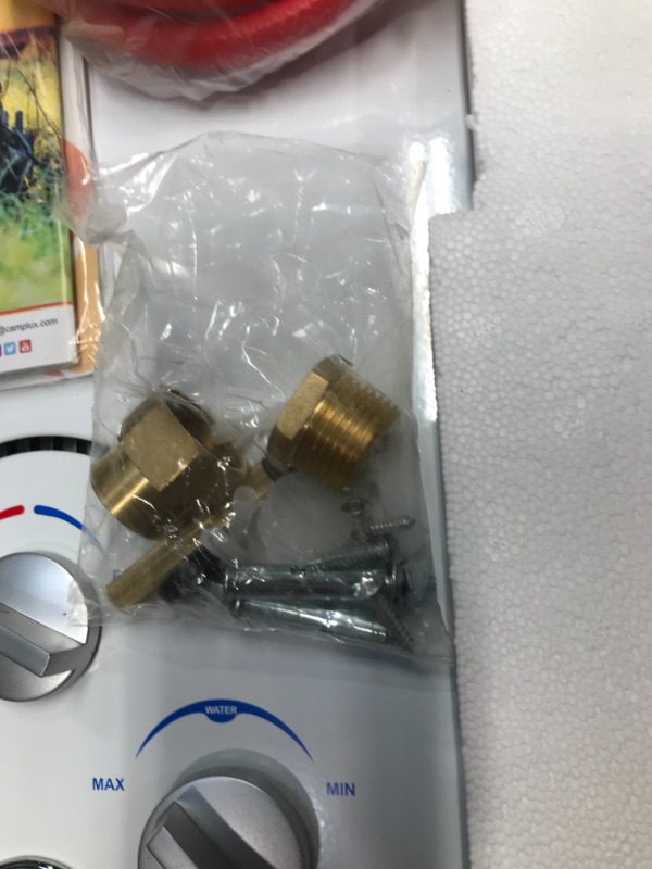 Photo 1 of Camplux 2.64 GPM Portable Propane Water Heater, Tankless Propane Gas Water Heater with Digital Display, On Demand Hot Gas Water Heater for Campings, Road Trips, White
