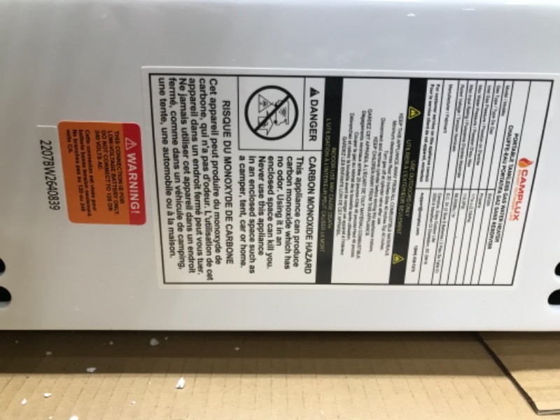 Photo 1 of Camplux 2.64 GPM Portable Propane Water Heater, Tankless Propane Gas Water Heater with Digital Display, On Demand Hot Gas Water Heater for Campings, Road Trips, White
