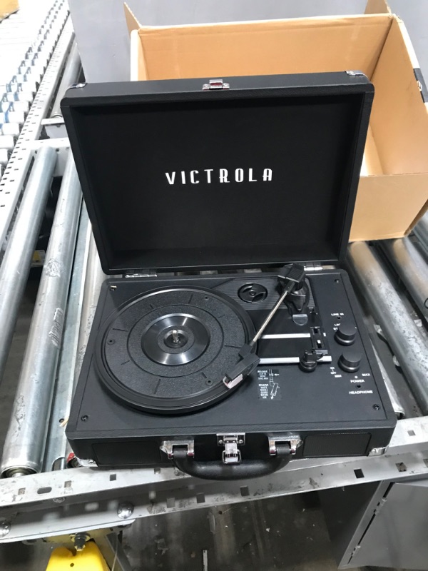 Photo 5 of Victrola Vintage 3-Speed Bluetooth Portable Suitcase Record Player with Built-in Speakers | Upgraded Turntable Audio Sound| Includes Extra Stylus | Black, Model Number: VSC-550BT-BK, 1SFA
