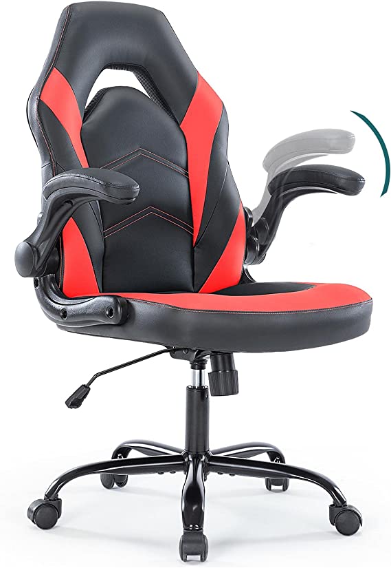 Photo 1 of Gaming Chair Computer Desk Chair Leather Gamer Chair with Wheels/Flip-up Arms, Ergonomic Game Chair Executive Home Office Desk Chair Red Gaming Chairs for Adults Teens Kids
