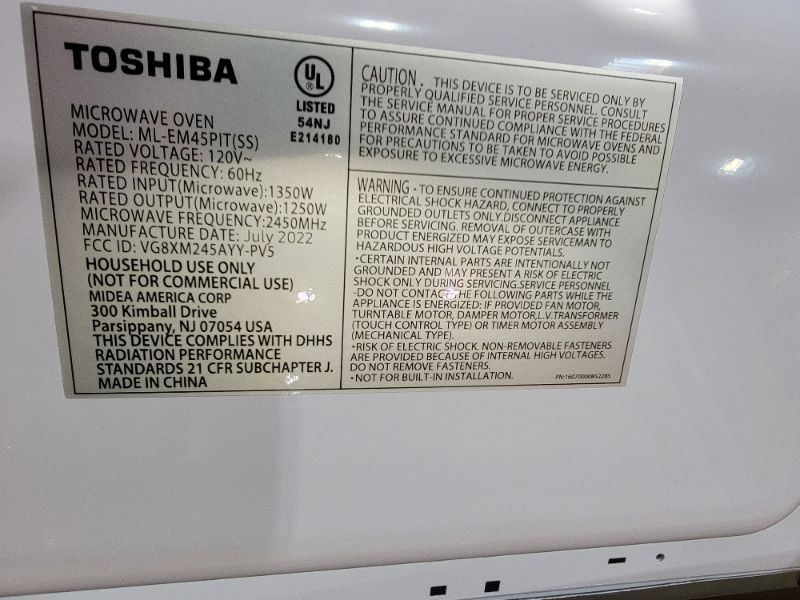 Photo 7 of TOSHIBA ML-EM45PIT(SS) Countertop Microwave Oven With Inverter Technology, Kitchen Essentials, Smart Sensor, Auto Defrost, 1.6 Cu Ft, 13.6" Removable Turntable, 33lb.&1350W, Stainless Steel
