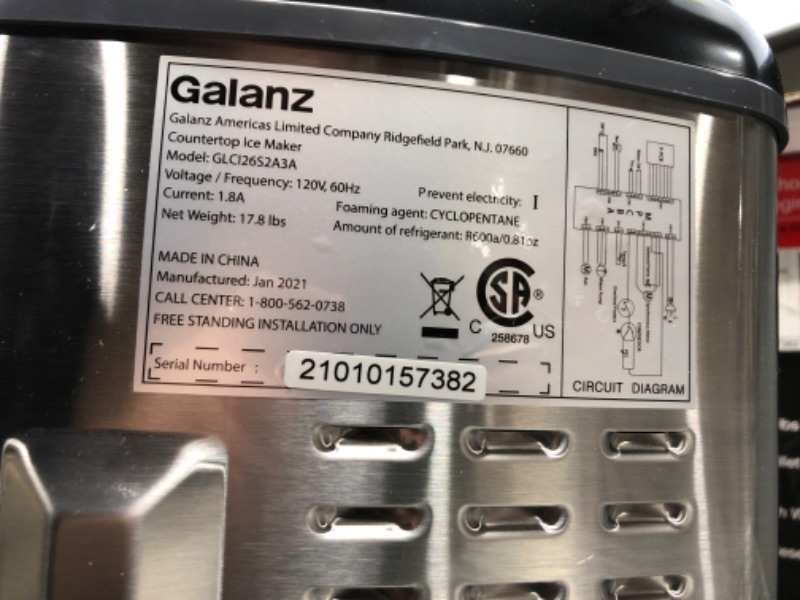 Photo 1 of Galanz Portable Countertop Electric Ice Maker Machine, 26 lbs in 24 Hours, 9 Bullet Shaped Cubes Ready in 7 Minutes, 2 Ice Sizes, Perfect for Parties & Home Bar, 2.1 L Stainless Steel **Tested**