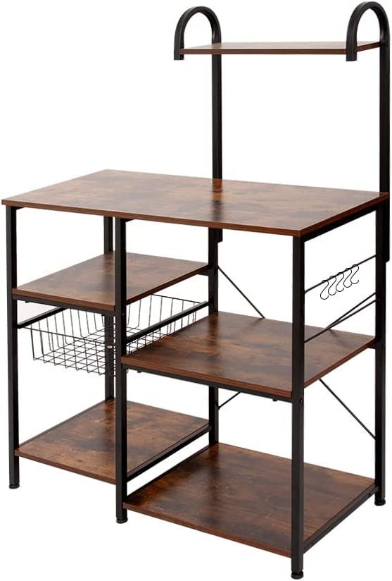 Photo 1 of AZL1 Life Concept Vintage Kitchen Baker's Rack Utility Storage Shelf 35" Microwave Stand 3-Tier+4-Tier Shelf for Spice Rack Organizer Workstation with 5 Hooks
