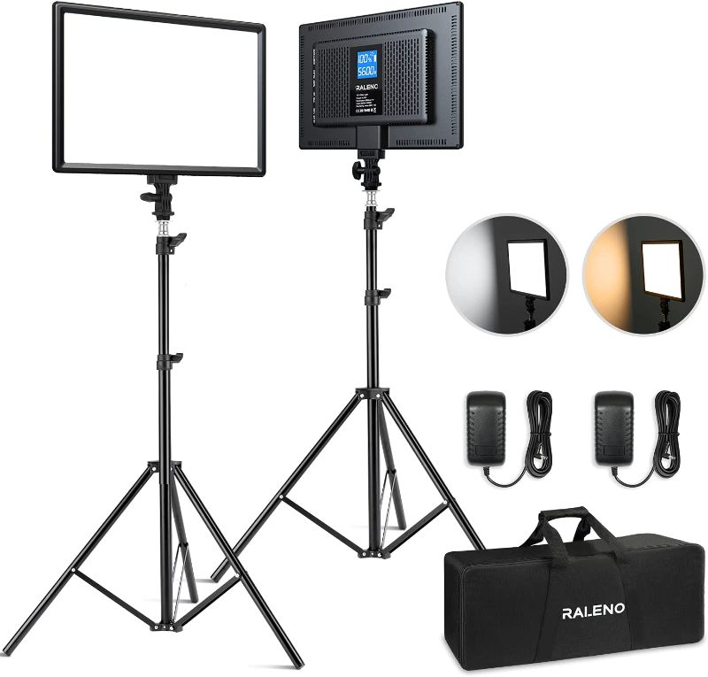 Photo 1 of RALENO 2 Packs LED Video Light and 75inches Stand Lighting Kit Include: 3200K-5600K CRI95+ Built-in Battery with 1 Handbag 2 Light Stands for Gaming,Streaming,Youtube,Web Conference,Studio Photography
