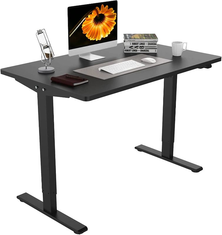 Photo 1 of 32 Inches, Height Adjustable Stand Up Desk with Drawer Black Frame + Black Tabletop
