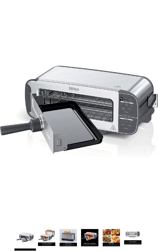 Photo 1 of ***SEE NOTE*** Ninja ST101 Foodi 2-in-1 Flip Toaster, 2-Slice Capacity, Compact Toaster Oven, Snack Maker, Reheat, Defrost, 1500 Watts, Stainless Steel