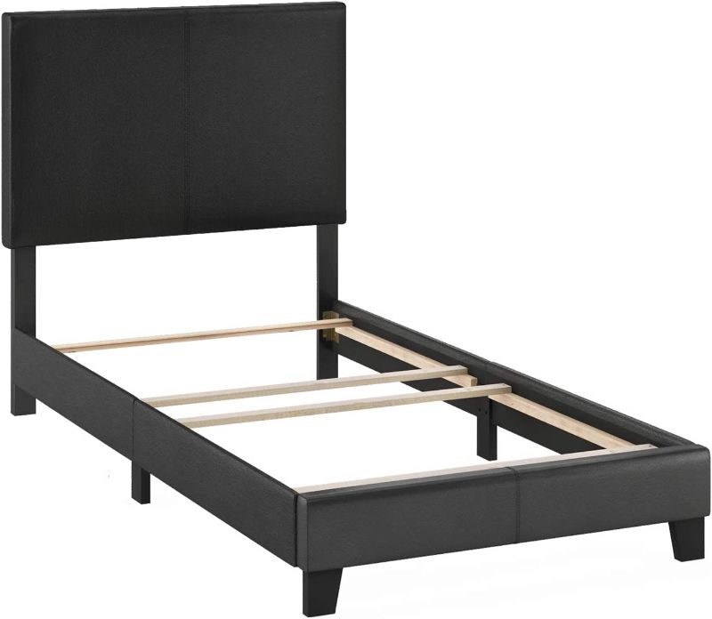 Photo 1 of Furinno Pessac Upholstered Bed Frame, Black Pu Leather, Twin