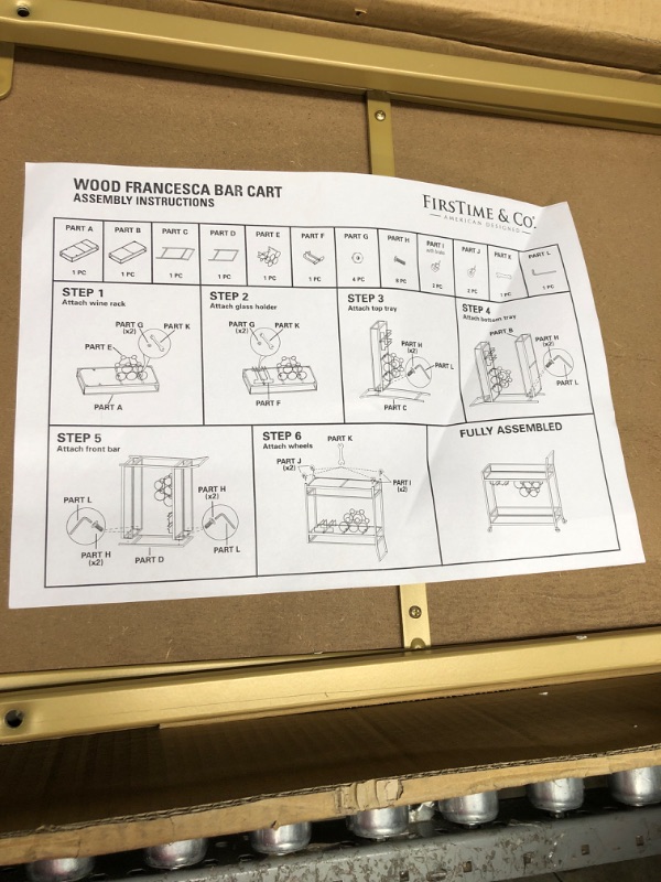 Photo 3 of FirsTime & Co. Francesca Bar Cart, 32"H x 15"W x 12.25"D, Gold Gold & Brown