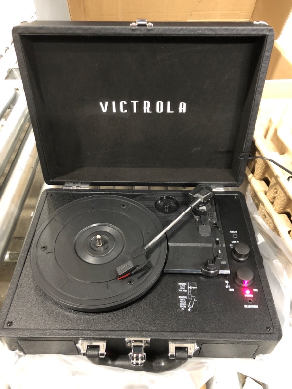 Photo 2 of Victrola Vintage 3-Speed Bluetooth Portable Suitcase Record Player with Built-in Speakers | Upgraded Turntable Audio Sound| Includes Extra Stylus | Black, Model Number: VSC-550BT-BK, 1SFA