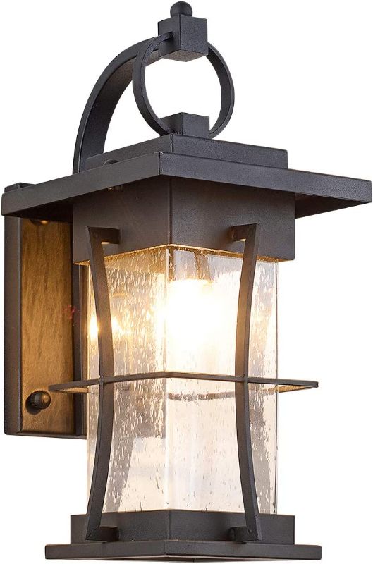 Photo 1 of EERU Waterproof Outdoor Wall Sconces Light Fixtures Exterior Wall Lantern Outside House Lamps Black Metal with Clear Seeded Glass, Perfect for Exterior Porch Patio House