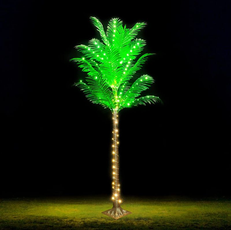 Photo 1 of 6FT 141 LED Lighted Palm Trees for Outside Patio, Artificial Palm Trees Lights for Outdoors, Light Up Tropical Palm Tree Indoor for Pool Beach Yard Summer Party Home Hawaiian Tiki Bar Decorations