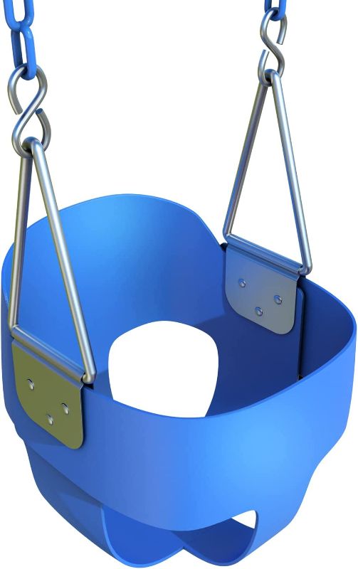 Photo 1 of Heavy Duty, High Back, Full Bucket Baby Swing Seat with Coated Chains for Outdoor Use - Fully Assembled - Blue