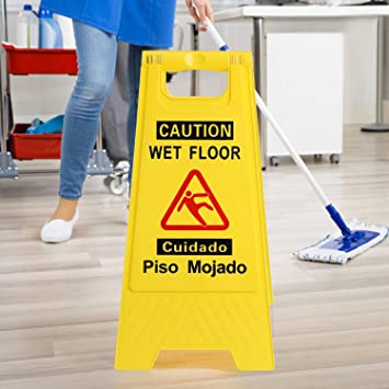 Photo 1 of CERLMLAND Caution Wet Floor Sign, Foldable Sturdy Bilingual Double-Sided Safety Warning Signs for Commercial Use ( Yellow)
