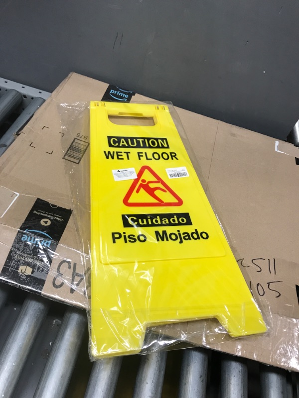 Photo 2 of CERLMLAND Caution Wet Floor Sign, Foldable Sturdy Bilingual Double-Sided Safety Warning Signs for Commercial Use ( Yellow)
