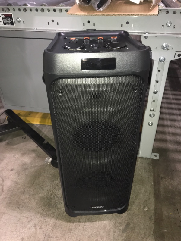 Photo 1 of GEARDON Karaoke Machine for Adults Kids, Dual 6.5" Subwoofer, Portable Outdoor Bluetooth Loud-Speaker w/ Wireless Microphones for Singing Party, Recording, DJ Lights, Tablet Holder, 2 Mics PA System **Missing Charge**
