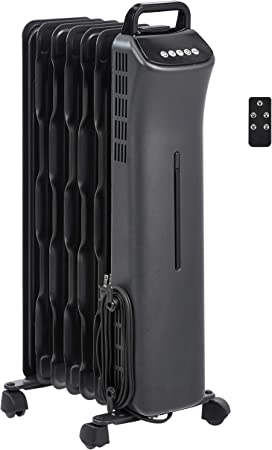 Photo 1 of Amazon Basics Portable Digital Radiator Heater with 7 Wavy Fins and Remote Control, Black, 1500W **Not Turned On**
