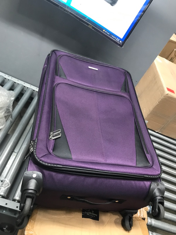 Photo 2 of U.S. Traveler Aviron Bay Expandable Softside Luggage with Spinner Wheels, Purple, Checked-Large 31-Inch Checked-Large 31-Inch Purple