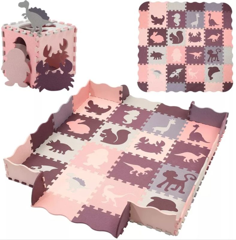 Photo 1 of Cute Stone Pink & Purple Mixed Color EVA Large Baby Crawling Play Mat Indoor Soft Foam Puzzle Floor Mat for Toddlers
