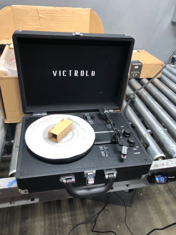 Photo 2 of NOT FUNCTIONAL --- Victrola Vintage 3-Speed Bluetooth Portable Suitcase Record Player with Built-in Speakers | Upgraded Turntable Audio Sound| Includes Extra Stylus | Black, Model Number: VSC-550BT-BK, 1SFA