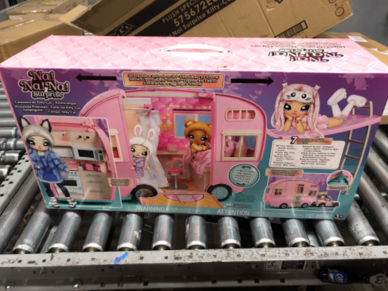 Photo 2 of Na Na Na Surprise Kitty-Cat Camper Playset, Pink Toy Car Vehicle for Fashion Dolls with Cat Ears & Tail, Opens to 3 Feet Wide for 360 Play, 7 Play Areas, Accessories, Gift for Kids Ages 5 6 7 8+ Years