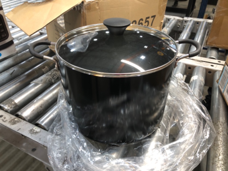 Photo 2 of 10.5 qt. Hard-Anodized Aluminum Nonstick Stock Pot in Black with Glass Lid