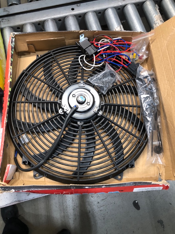 Photo 2 of BLACKHORSE-RACING 16" 16 inch Electric Radiator Fan High 3000 + CFM Thermostat Wiring Switch Relay Kit Black