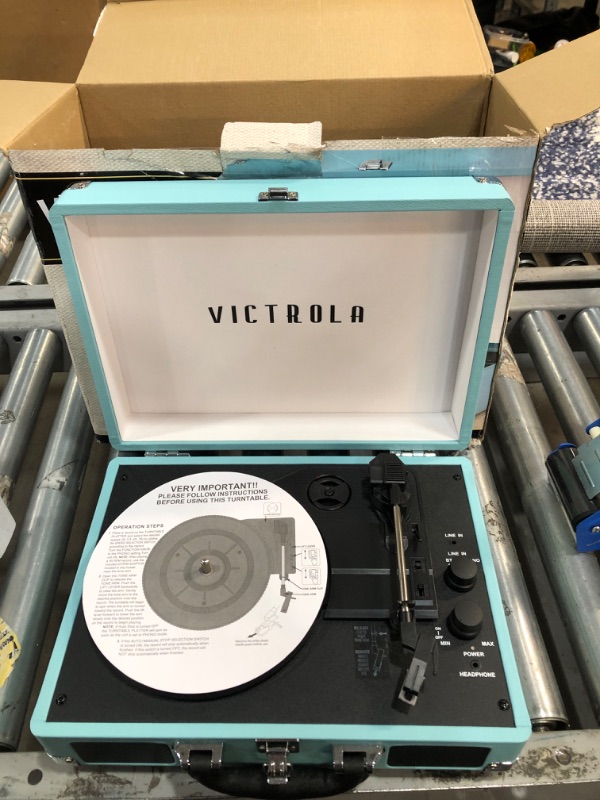 Photo 2 of Victrola Vintage 3-Speed Bluetooth Portable Suitcase Record Player with Built-in Speakers | Upgraded Turntable Audio Sound| Includes Extra Stylus | Turquoise, Model Number: VSC-550BT