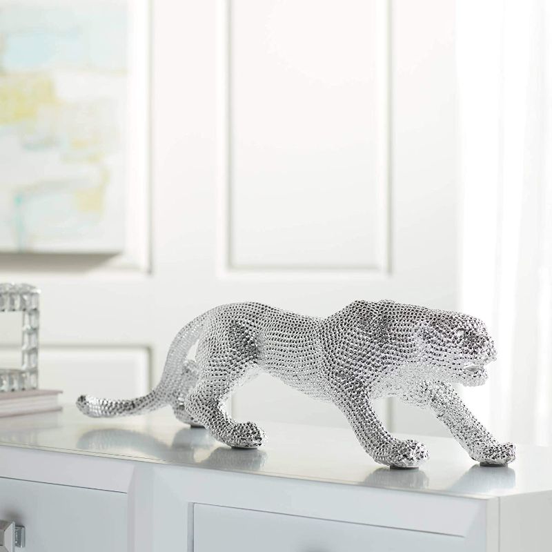 Photo 1 of **DAMAGED TAIL AND LEGS**
Studio 55D Prowling 23 1/2" Wide Electroplated Silver Leopard Sculpture
