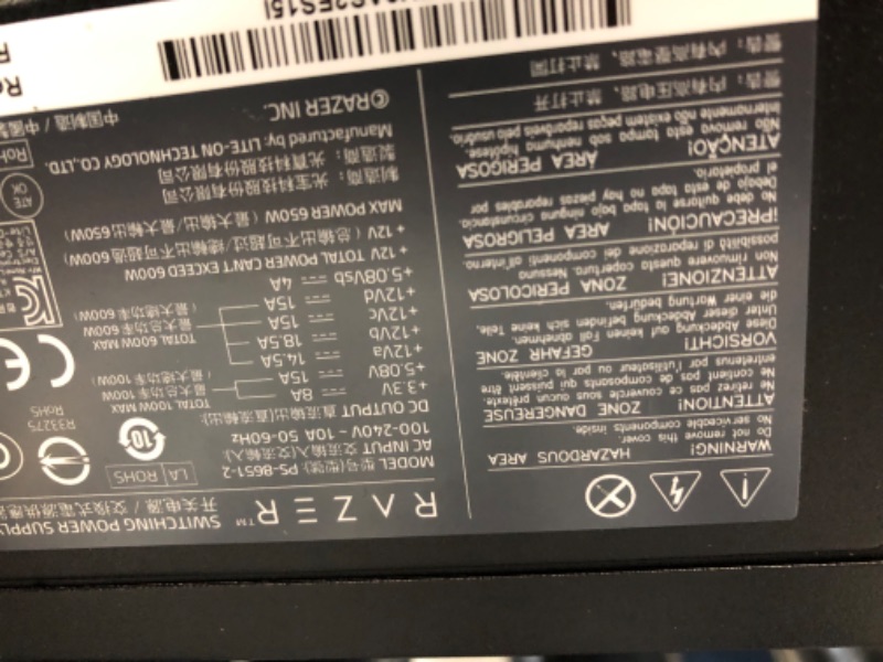 Photo 9 of **missing power cord** !!
Razer Core X Chroma Aluminum External GPU Enclosure (eGPU): Compatible with Windows & MacOS Thunderbolt 3 Laptops, NVIDIA /AMD PCIe Support, 700W PSU, 4x USB 3.1, 1x Gbit Ethernet, Chroma RGB, Black Classic Black Core X Chroma eG