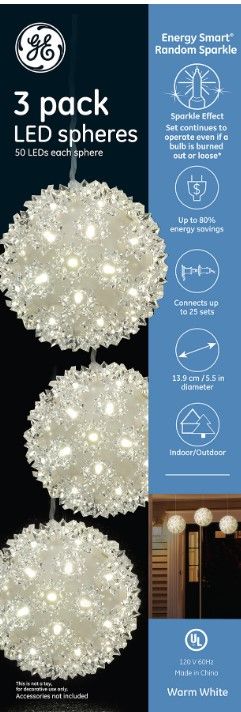 Photo 1 of 00148 - GE Energy Smart® Random Sparkle LED 3pc Spheres, 50ct, Warm White
