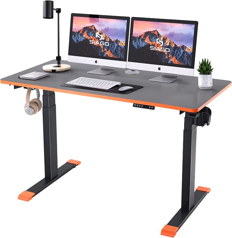 Photo 1 of Electric Height Adjustable Standing Desk - Dual Motor Sit Stand Desk - Ergonomic Home Office Desks with Memory Controller (48 x 24 Gray Desktop + Black Frame)
