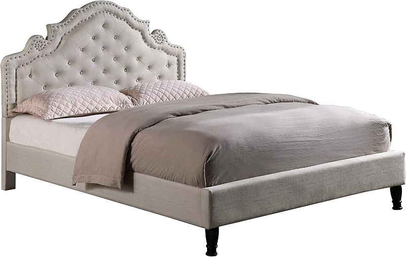 Photo 1 of 60 X 80 QUEEN 
HomeLife Premiere Classics 51" Tall Platform Bed with Cloth Headboard and Slats - Queen (Light Beige Linen)
