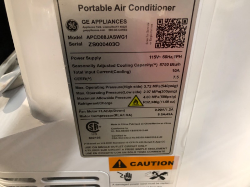 Photo 9 of **USED-MISSING WHEEL**
GE 8000-BTU Doe (12000-BTU Ashrae) 115-Volt White Portable Air Conditioner | APCD08JASW