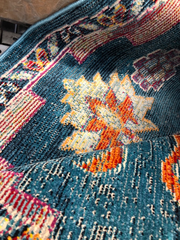 Photo 3 of **used-needs cleaning**
SAFAVIEH Crystal Collection 9' x 9' Round Teal / Rose CRS501T Boho Chic Oriental Medallion Distressed Non-Shedding Dining Room Entryway Foyer Living Room Bedroom Area Rug 9' x 9' Round Teal/Rose