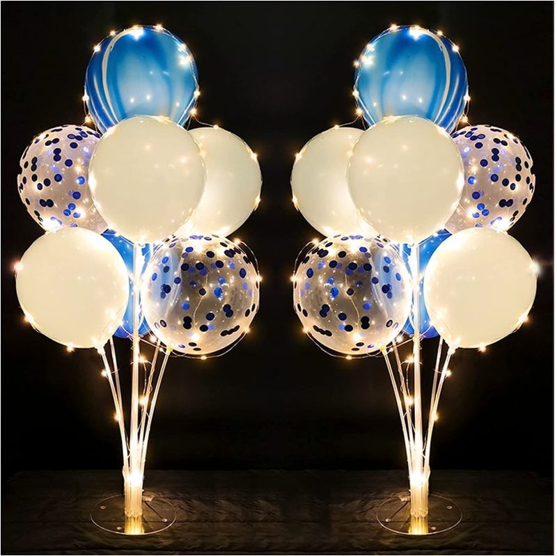 Photo 1 of 2 Sets Balloon Stand Kit Blue with String Light Table Centerpiece Reusable Balloon Decorations for Party
