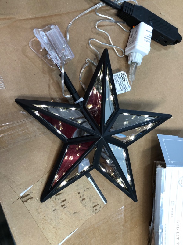 Photo 2 of 11.375" Lit Mirrored Star Christmas Tree Topper Black - Wondershop™

