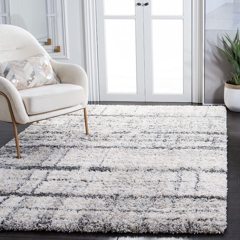 Photo 1 of 5'3" x 7'6" Ivory/Grey FNT855A Modern Non-Shedding Living Room Bedroom Dining Room Entryway Plush 2-inch Thick Area Rug