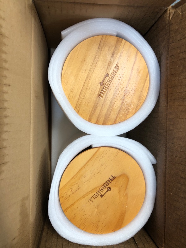 Photo 1 of 2 23oz XL 3-Wick Leather + Embers Wooden Amber Glass with Wood Lid and Stamped Logo Amber - Threshold™