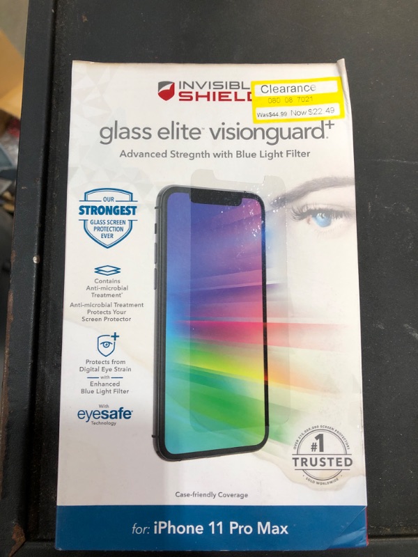 Photo 2 of ZAGG Invisible Shield Glass Elite VisionGuard Screen Protector for Apple iPhone 11 Pro - 5X Stronger, Blue-Light Protection, Anti-Fingerprint Technology, Easy to Install