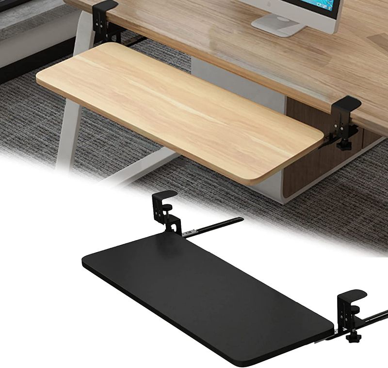 Photo 1 of Wooden Keyboard Tray Under Desk Sliding - Ergonomic Keyboard Platform, Sliding Keyboard Stand Extension for Home Office, 4 Colours Wooden Keyboard Shelves Black/White/Teak/Walnut