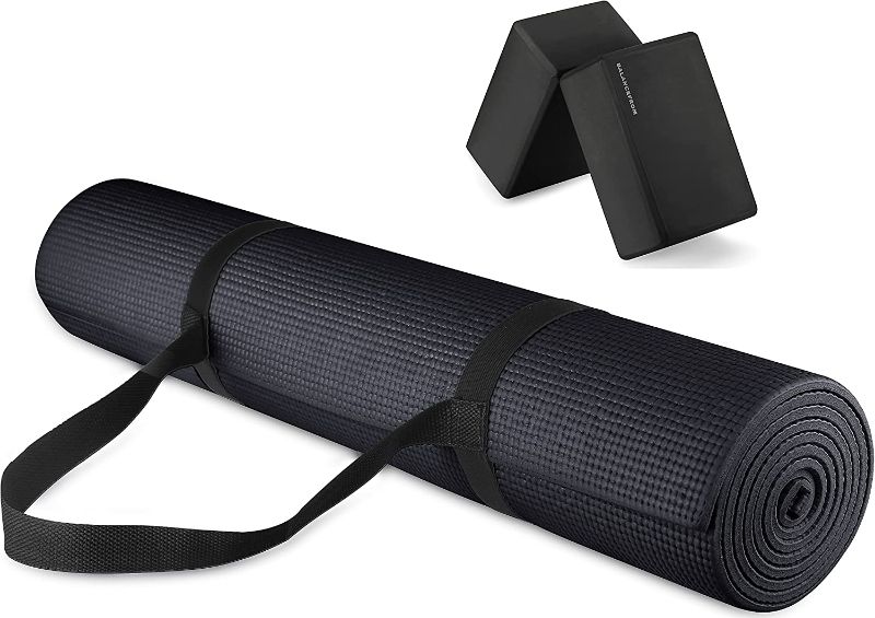 Photo 1 of  All Purpose High Density Anti-Tear Exercise Yoga Mat with Carrying Strap and Yoga Blocks