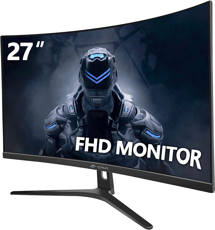 Photo 1 of **SCREEN CRACKED**CRUA 27" 144hz/165HZ Curved Gaming Monitor, Full HD 1080P 1800R Frameless Computer Monitor, 1ms GTG with FreeSync, Low Motion Blur, Eye Care, VESA, DisplayPort, HDMI, Black
