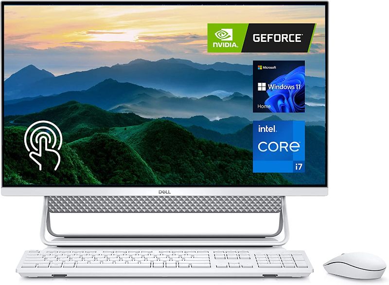 Photo 1 of Dell  Inspiron 7700 All-in-One Desktop, 27'' FHD Touchscreen, 11th Gen Intel i7-1165G7, GeForce MX330, 32GB RAM, 1TB SSD, IR Camera, WiFi 6, Wireless KB&Mouse, Win 11 Home, Silver
