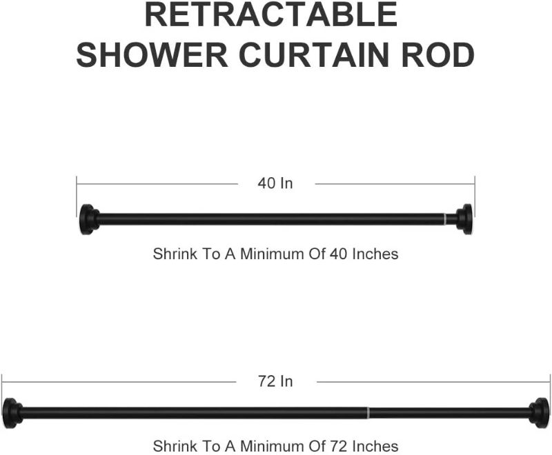 Photo 1 of Ausemku Shower Curtain Rod Tension - 40-72 Inch Never Rust Non-Slip Spring Tension Curtain Rod No Drilling Stainless Steel Curtain Rod Use Bathroom Kitchen?Black?
